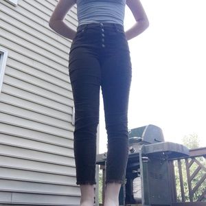 Corduroy raw hem cropped high waisted pants